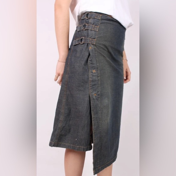 Cop Copine Vintage Y2K Denim Wrap Midi Skirt As Seen On Bella Hadid size Medium - Picture 9 of 16